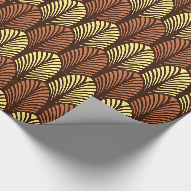 Art Deco Feather Mönster, Mörk Brown och Rust Presentpapper (Hörn)