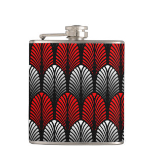 Art Deco Feather Mönster, Silver Grått och Red Fickplunta