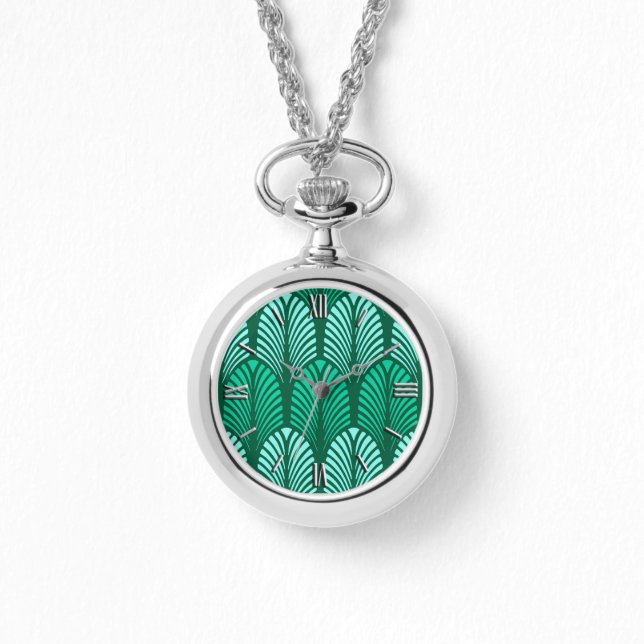 Art Deco Feather Mönster, Turquise och Aqua Armbandsur (Framsida)