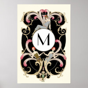 ART DECO FEATHERS,BEAUTY MODE COSTUME MONOGRAM POSTER