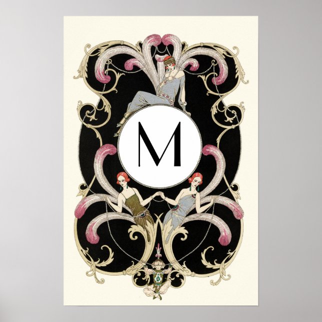 ART DECO FEATHERS,BEAUTY MODE COSTUME MONOGRAM POSTER (Framsidan)