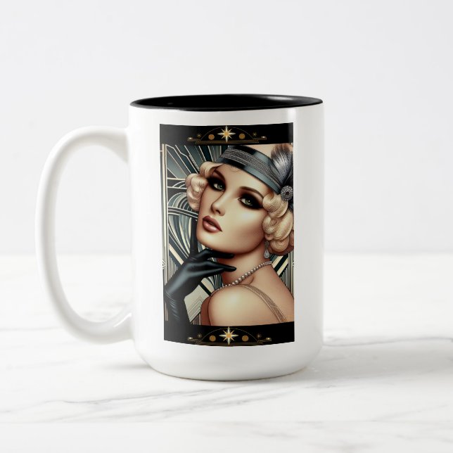 Art Deco Femme Fatale Mugg (2 ton svart) (Vänster)