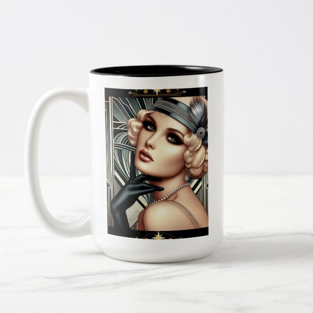 Art Deco Femme Fatale Mugg (2 ton svart) (Vänster)