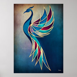Art Deco Fenix Abstrakt Geometrisk Fågel Väggkonst