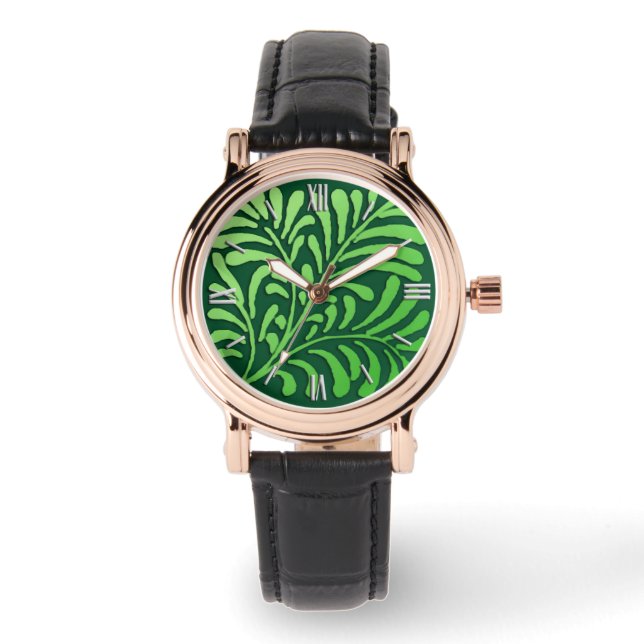 Art Deco fern mönster - gröntens nyanser Armbandsur (Framsida)