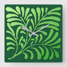 Art Deco fern mönster - gröntens nyanser Fyrkantig Klocka
