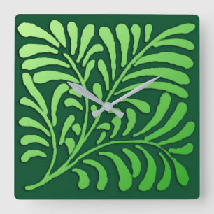 Art Deco fern mönster - gröntens nyanser Fyrkantig Klocka