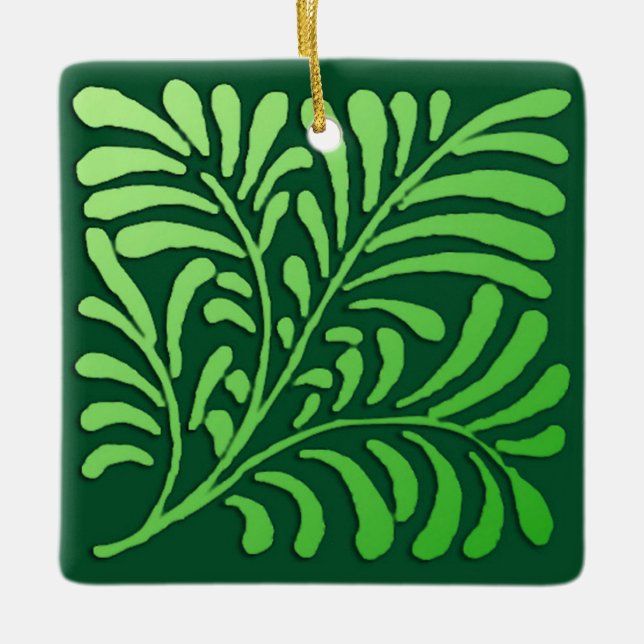 Art Deco fern mönster - gröntens nyanser Julgransprydnad Keramik (Framsida)