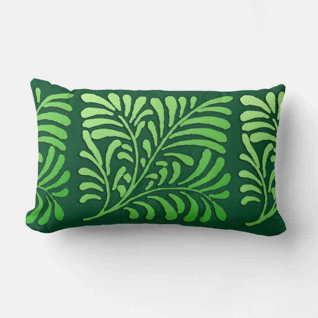 Art Deco fern mönster - gröntens nyanser Lumbarkudde (Framsida)