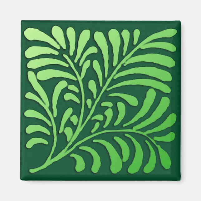 Art Deco fern mönster - gröntens nyanser Magnet (Framsidan)