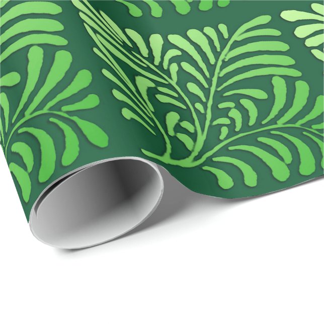 Art Deco fern mönster - gröntens nyanser Presentpapper (Rullad Hörn)