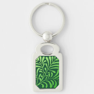 Art Deco fern mönster - gröntens nyanser Rektangulärt Silverfärgad Nyckelring