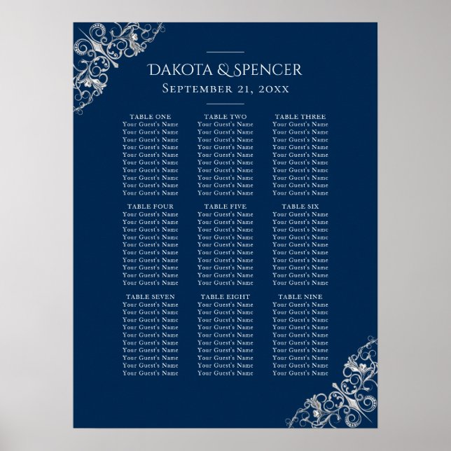 Art Deco Filigree | Silver Grått Sjöfartsschema Poster (Framsidan)