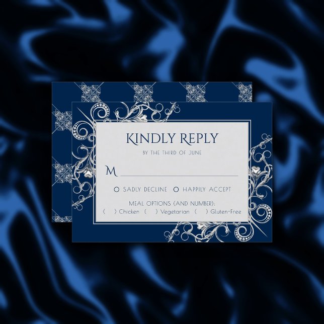 Art Deco Filigree | Silver och marinblå decadens OSA Kort (Skapare uppladdad)