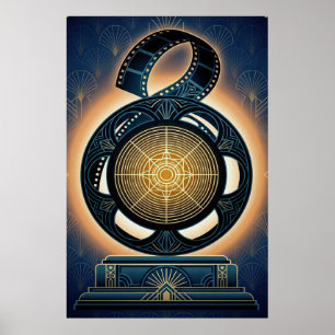 Art Deco filmrulle guld och midnattblå Poster