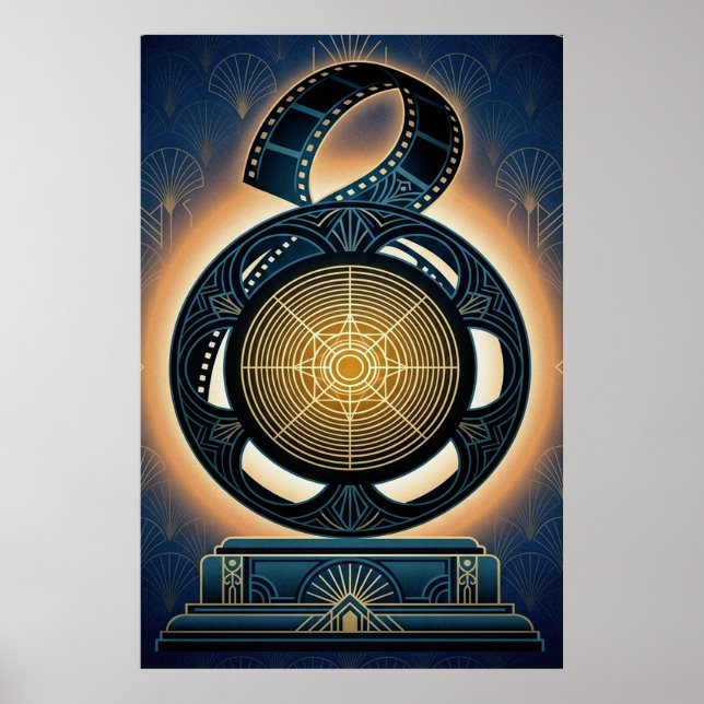 Art Deco Filmrulle Guld och Midnattsblå Poster (Framsidan)