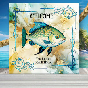 Art Deco Fish Ocean Beach House Ceramic Tile Kakelplatta