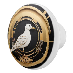 Art Deco Fiskmås Bird Black White Guld Sea Gull Knopp
