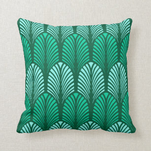 Art Deco-fjädermönster, turkos och akvamarin Kudde