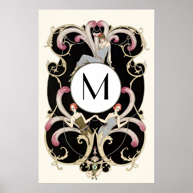 ART DECO FJÄDRAR, MODESMYCKES MONOGRAM POSTER (Framsidan)