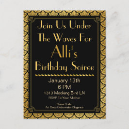 Art Deco Fjäll av Sjungande Havfrun - Svart & Guld Inbjudan Vykort