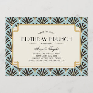 Art Deco Fläkt Birthday Brunch Blue Inbjudningar