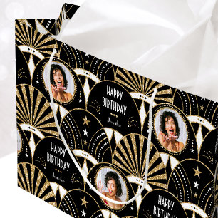 Art Deco Fläkt Birthday Faux Glitter Photo Black