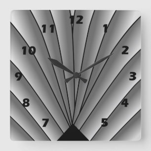 Art Deco Fläkt Design Grått Square Wall Clock Fyrkantig Klocka
