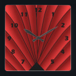 Art Deco Fläkt Design Red Square Clock Fyrkantig Klocka<br><div class="desc">Bild av väggurteckning som du kan anpassa med valfri text. Om du behöver hjälp med att anpassa kontaktar du oss genom länken på den här sidan. Klocka för dekoväggen.</div>