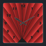 Art Deco Fläkt Design Red Square Clock Fyrkantig Klocka<br><div class="desc">Bild av väggurteckning som du kan anpassa med valfri text. Om du behöver hjälp med att anpassa kontaktar du oss genom länken på den här sidan. Klocka för dekoväggen.</div>