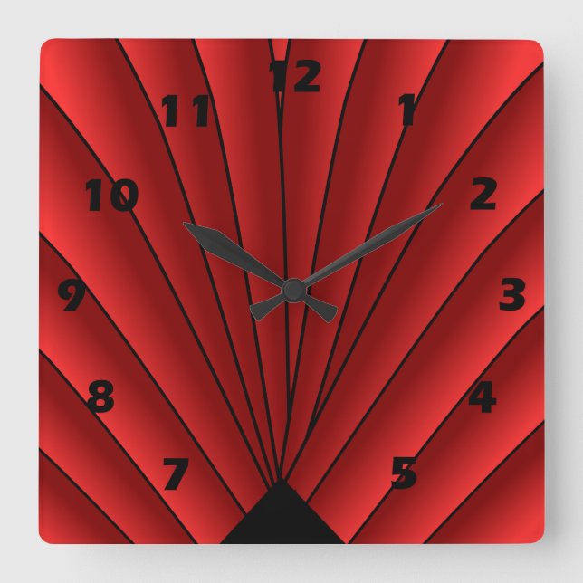 Art Deco Fläkt Design Red Square Clock Fyrkantig Klocka (Framsida)