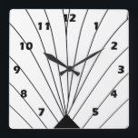 Art Deco Fläkt design, svart och vit Fyrkantig Klocka<br><div class="desc">Bild av väggurteckning som du kan anpassa med valfri text. Om du behöver hjälp med att anpassa kontaktar du oss genom länken på den här sidan. Klocka för dekoväggen.</div>
