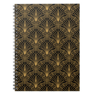 Art Deco Fläkt: Geometric Gult Black Anteckningsbok