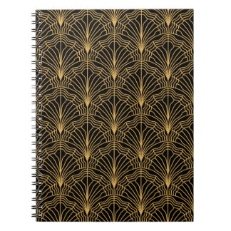 Art Deco Fläkt: Geometric Gult Black Anteckningsbok
