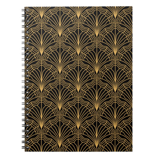 Art Deco Fläkt: Geometric Gult Black Anteckningsbok (Framsidan)