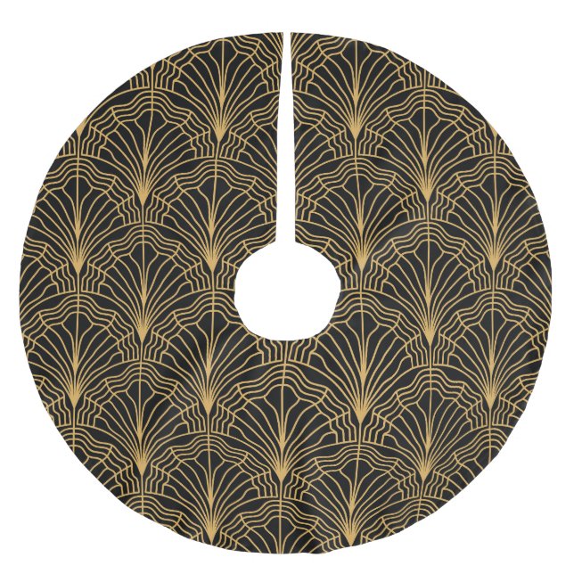 Art Deco Fläkt: Geometric Gult Black Julgransmatta Borstad Polyester (Framsidan)