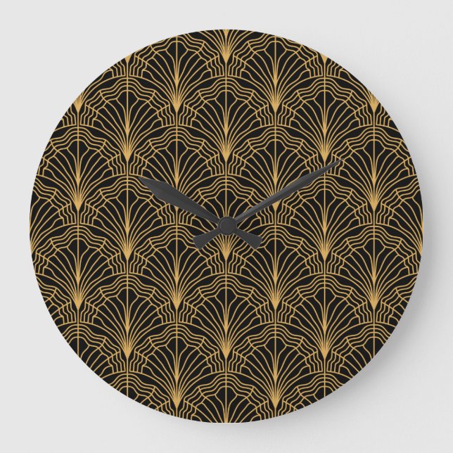 Art Deco Fläkt: Geometric Gult Black Stor Klocka (Framsida)