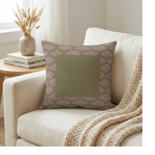 Art Deco Fläkt i Olive och Lilac Personlig Namn Kudde