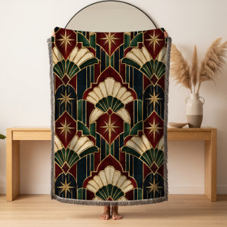 Art Deco Fläkt Jul Vävd Kastmadrass Filt