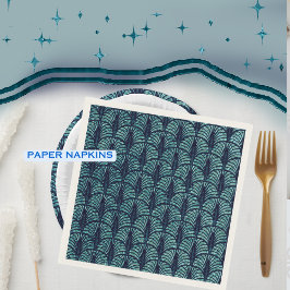 Art Deco Fläkt Mönster Blue Pappersservett