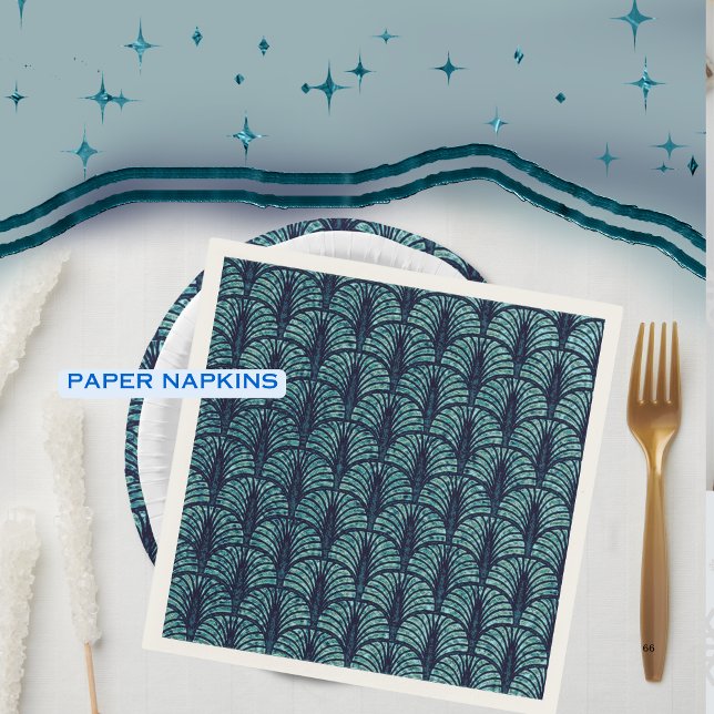 Art Deco Fläkt Mönster Blue Pappersservett (Art Deco Fan Pattern Blue Napkins )