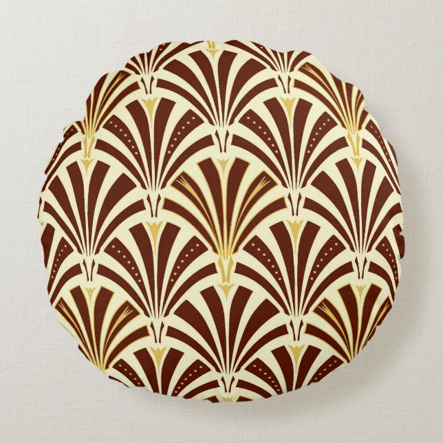Art Deco fläkt mönster - choklad på grädde Rund Kudde (Framsidan)