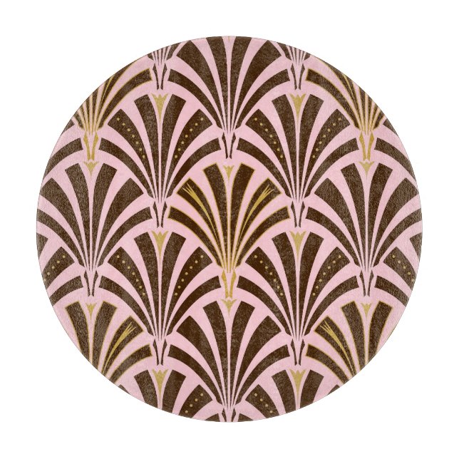 Art Deco fläkt mönster - choklad på rosa (Framsidan)