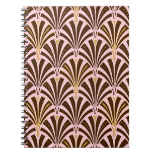 Art Deco fläkt mönster - choklad på rosa Anteckningsbok