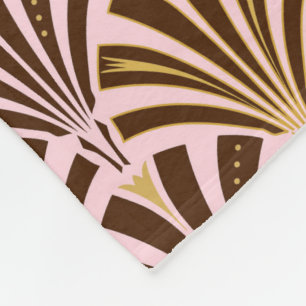 Art Deco fläkt mönster - choklad på rosa Fleecefilt