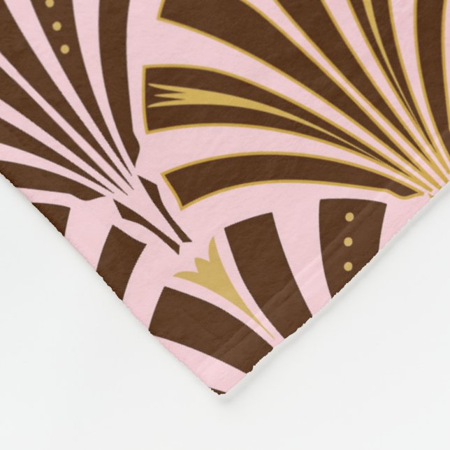 Art Deco fläkt mönster - choklad på rosa Fleecefilt (Hörn)