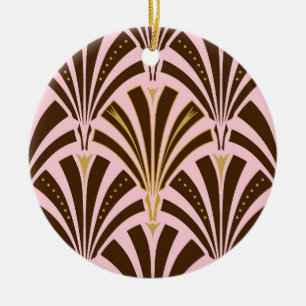 Art Deco fläkt mönster - choklad på rosa Julgransprydnad Keramik