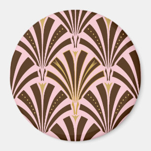 Art Deco fläkt mönster - choklad på rosa Magnet