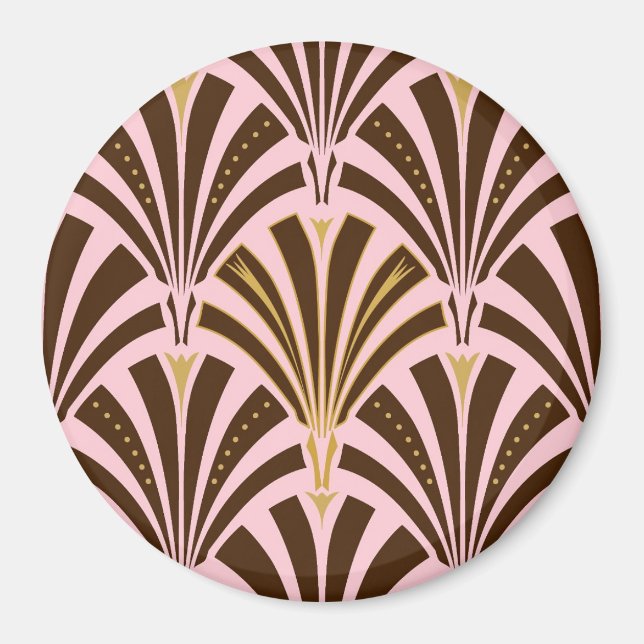 Art Deco fläkt mönster - choklad på rosa Magnet (Framsidan)