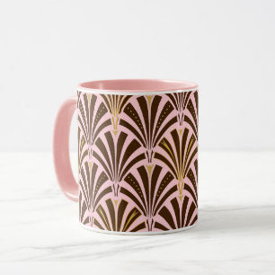 Art Deco fläkt mönster - choklad på rosa Mugg